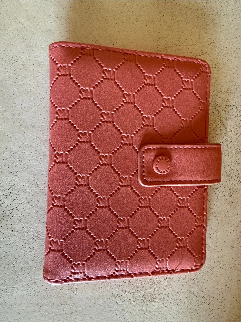 Steve Madden Pink Monogram Snap Wallet Card Holder Faux Leather